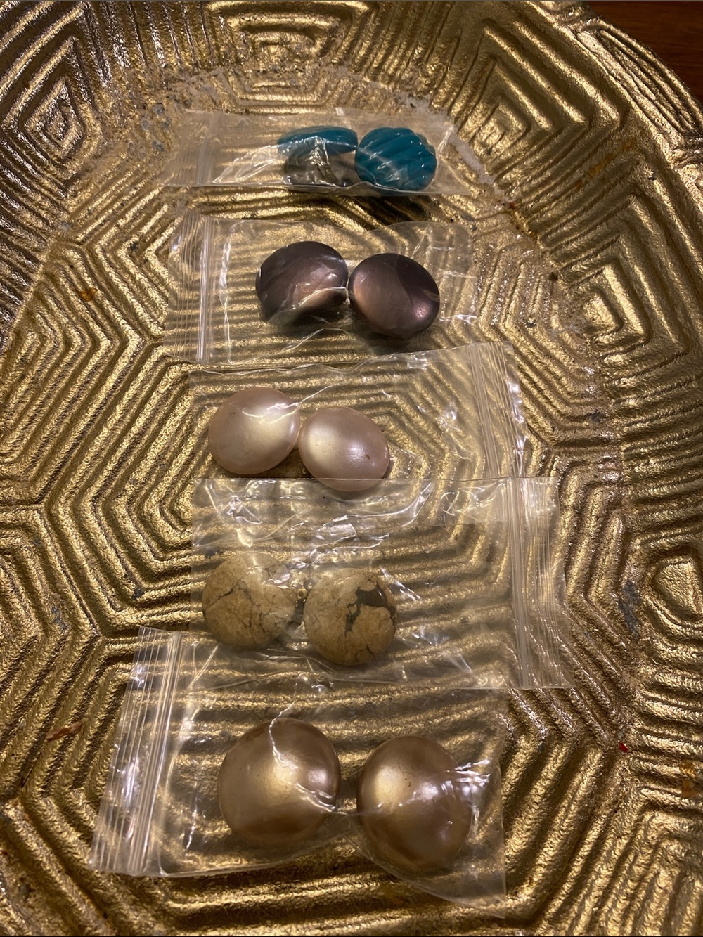 Assorted Round Button Earrings - Mixed Metallic & Neutral Tones clip on